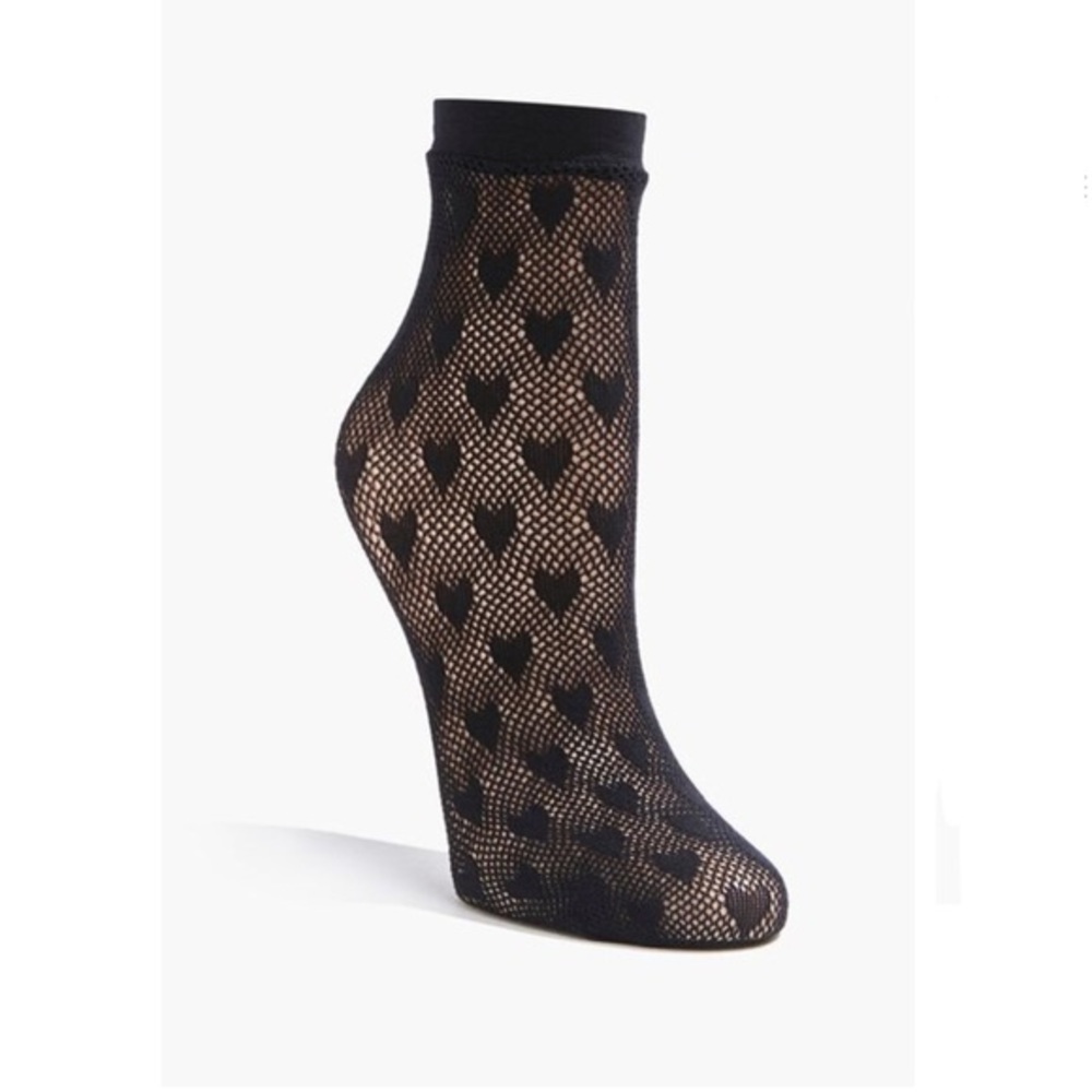 Heart Mesh Crew Socks Black NWT